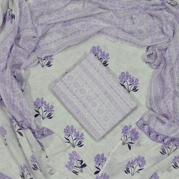 Traditional Printed Cotton Suit With Dupatta (Venus-Purple)