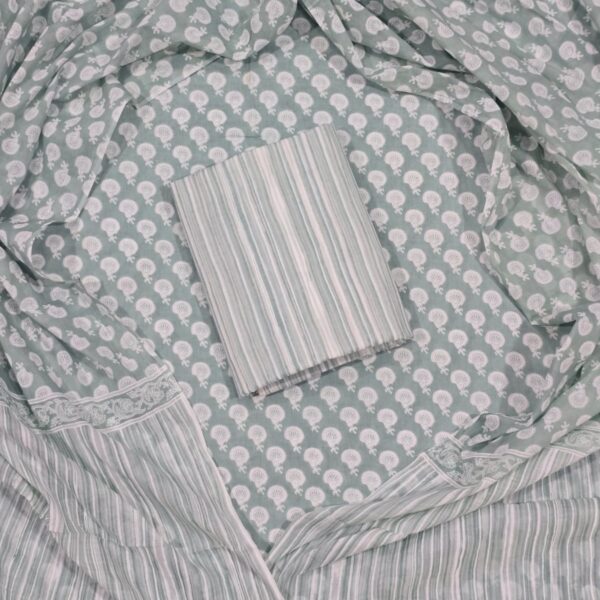 Traditional Printed Cotton Suit With Dupatta (Silver-Star)